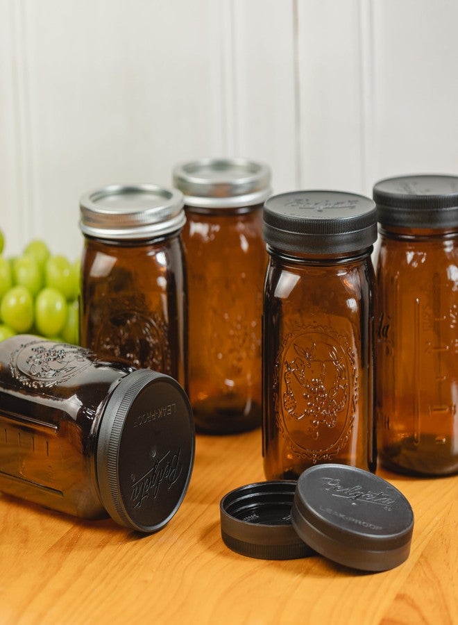Yodecy 6 Pack 32 oz Amber Wide Mouth Mason Jars with Airtight Lids and Black Plastic Mason Jar Lids, Amber Canning Jars - Image 4