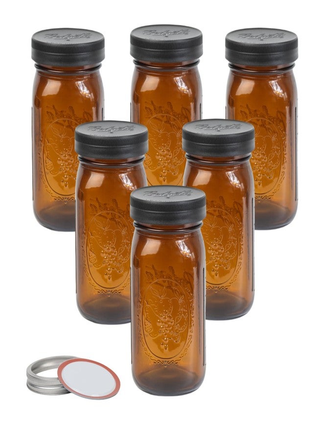 Yodecy 6 Pack 32 oz Amber Wide Mouth Mason Jars with Airtight Lids and Black Plastic Mason Jar Lids, Amber Canning Jars - Image 1