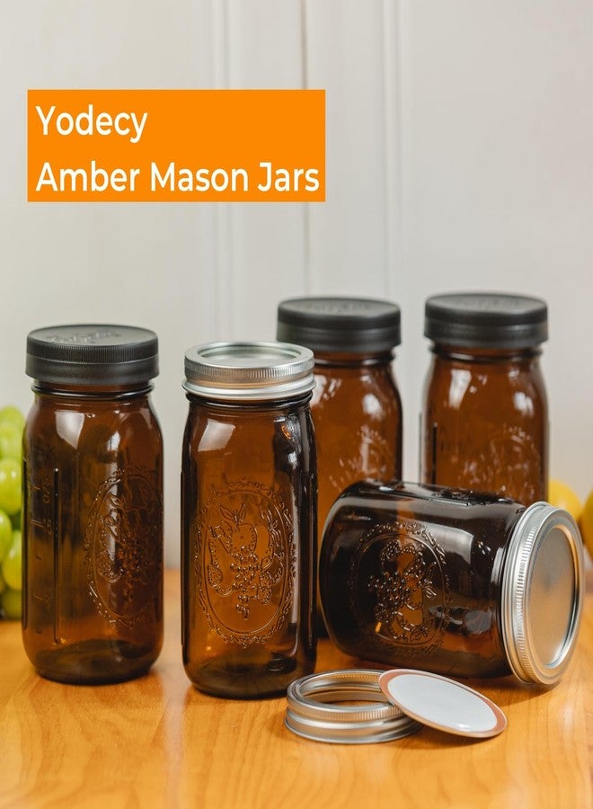 Yodecy 6 Pack 32 oz Amber Wide Mouth Mason Jars with Airtight Lids and Black Plastic Mason Jar Lids, Amber Canning Jars - Image 5