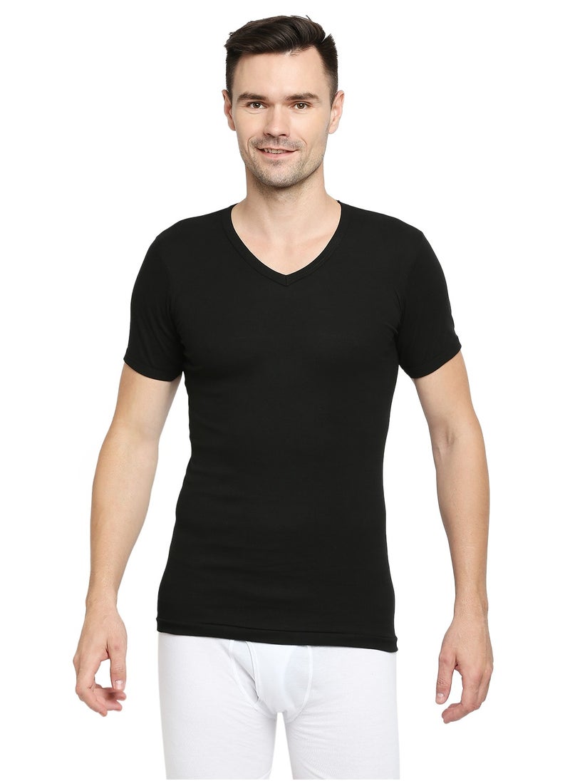 BYC Mens Cotton Undershirt V Neck Black  - Image 1