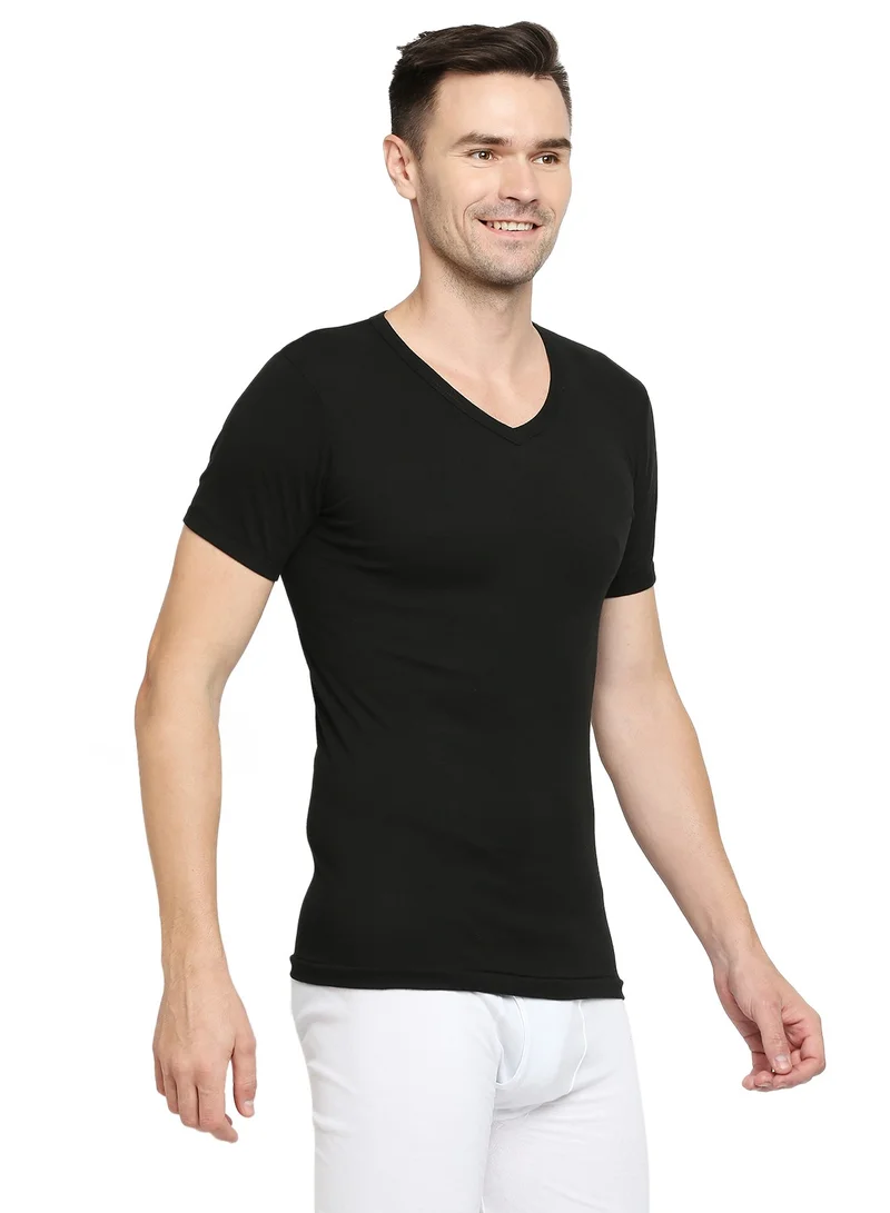 BYC Mens Cotton Undershirt V Neck Black