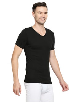 BYC Mens Cotton Undershirt V Neck Black  - Image 2