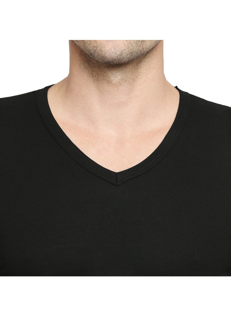 BYC Mens Cotton Undershirt V Neck Black  - Image 4
