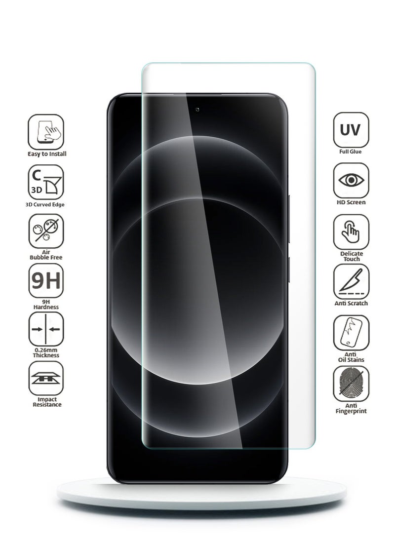 Wtech Xiaomi 14 Ultra 5G 2024 Premium Curved Edges UV Full Glue Full Cover Tempered Glass Screen Protector (MSGUCN) - Clear  - Image 2