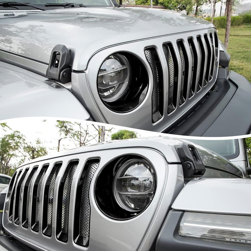 Bonbo Mesh Grille Grill Insert & Headlight Turn Light Cover Trim for Jeep Wrangler JL Sport/Sports 2018-2023 (Black) - Image 5