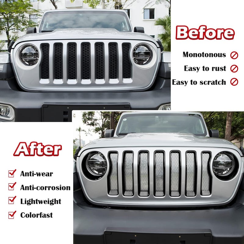 Bonbo Mesh Grille Grill Insert & Headlight Turn Light Cover Trim for Jeep Wrangler JL Sport/Sports 2018-2023 (Black) - Image 3