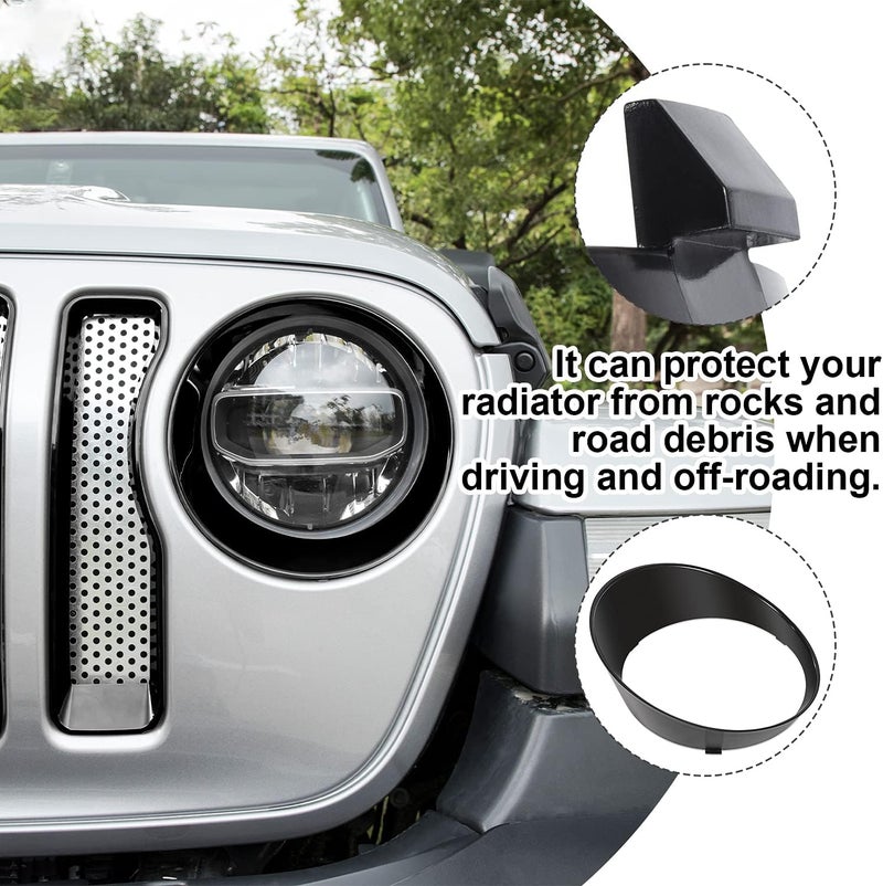 Bonbo Mesh Grille Grill Insert & Headlight Turn Light Cover Trim for Jeep Wrangler JL Sport/Sports 2018-2023 (Black) - Image 4