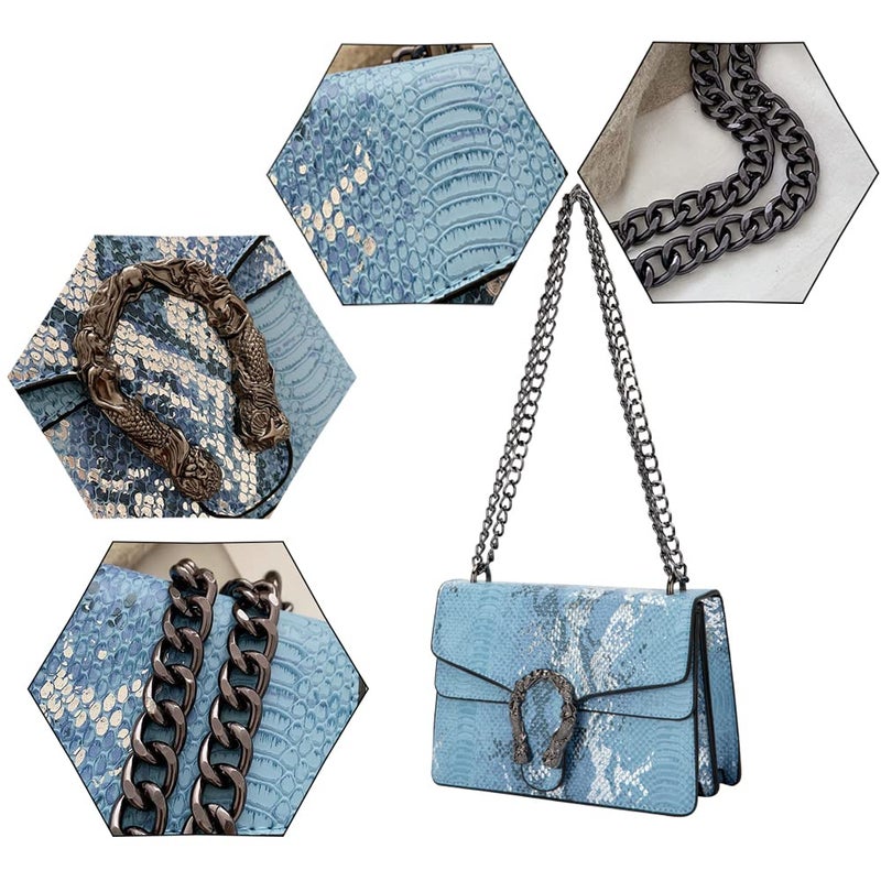 DEEPMEOW Crossbody Shoulder Evening Bag for Women - Snake Printed Leather Messenger Bag Chain Strap Clutch Small Square Satchel Purseï¼ˆBlueï¼‰ - Image 5