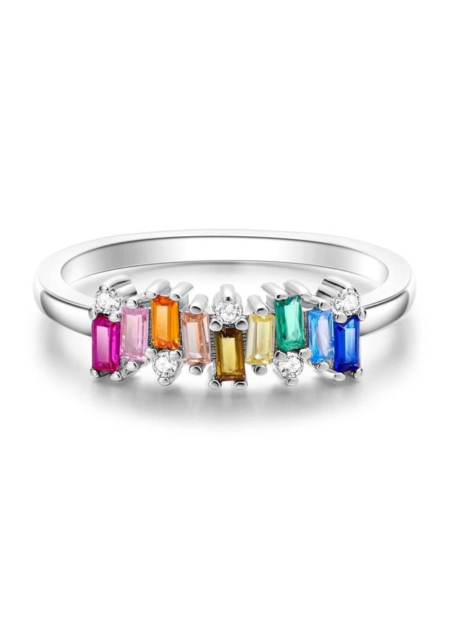 Hapour 925 Sterling Silver Ring with Colorful Cubic Zirconia,Dainty Stackable Rings for Women Non Tarnish as Gifts for Women Ring Size 9 - Image 2