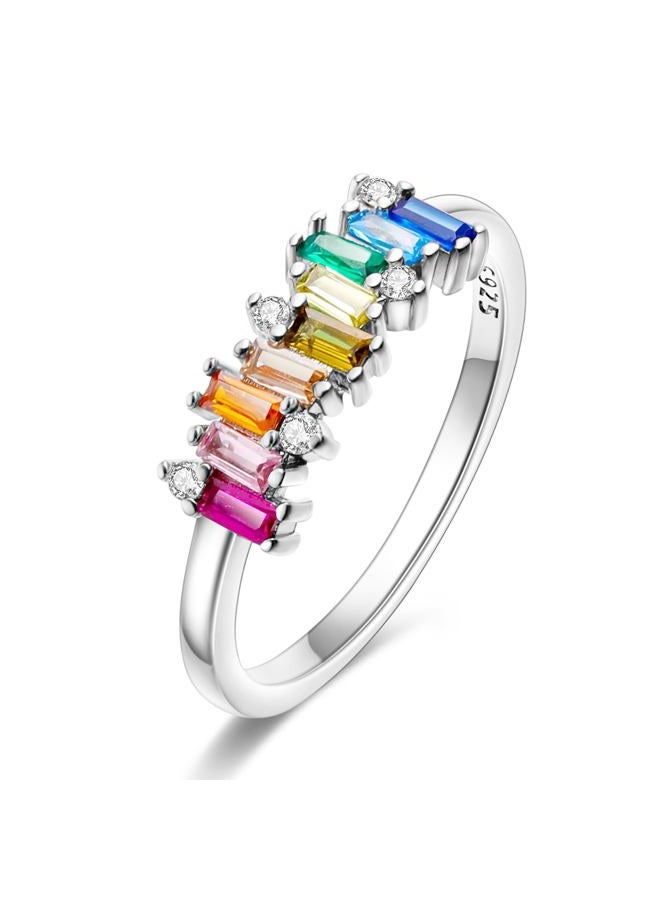 Hapour 925 Sterling Silver Ring with Colorful Cubic Zirconia,Dainty Stackable Rings for Women Non Tarnish as Gifts for Women Ring Size 9 - Image 1