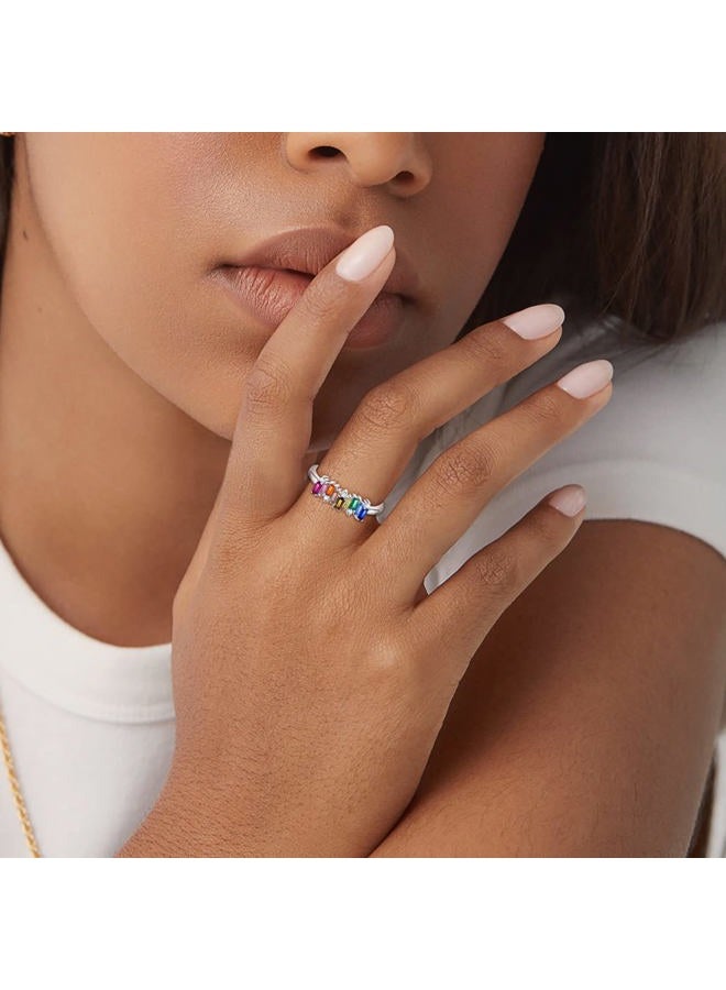 Hapour 925 Sterling Silver Ring with Colorful Cubic Zirconia,Dainty Stackable Rings for Women Non Tarnish as Gifts for Women Ring Size 9 - Image 5