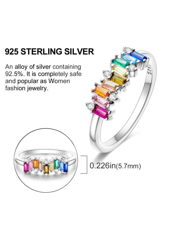 Hapour 925 Sterling Silver Ring with Colorful Cubic Zirconia,Dainty Stackable Rings for Women Non Tarnish as Gifts for Women Ring Size 9 - Image 4