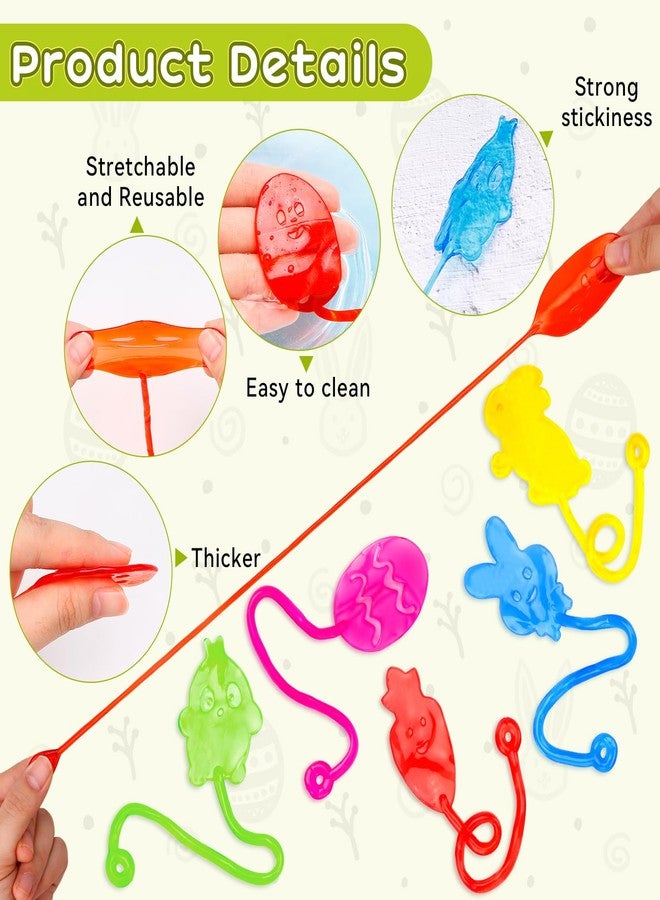 VICROIC 24 PCS Easter Sticky Hands, Stretchy Bunny Carrot Egg Chick rubbery Sticky Hands Toys Bulk for Easter Gifts, Prizes, Goodie Bag Stuffers, Party Favor Supplies - Image 3