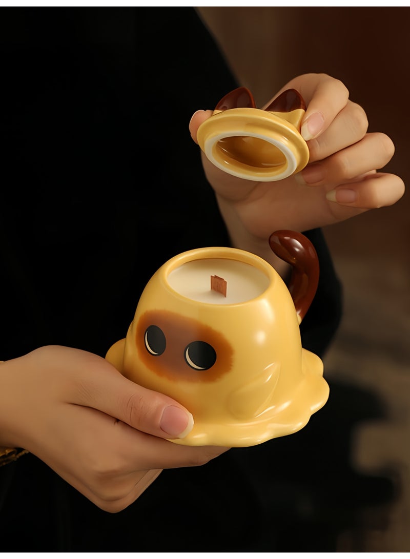 شمعة معطرة بالقط السيامي المصنوعة يدوياً - شمع الصويا الطبيعي، رائحة اللافندر، بدون دخان، علبة هدية كبيرة، ديكور للمنزل​ - Image 4