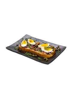 Restaurantware Restaurantware-Voga 9.8 x 6.8 Inch Rectangle Serving Plates, 4 Medium Sushi Platters - Faux Slate, Dishwashable, Black Melamine Japanese Style Plates, For Appetizers, Entrees, Or Desserts  - Image 4