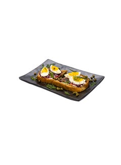 Restaurantware Restaurantware-Voga 9.8 x 6.8 Inch Rectangle Serving Plates, 4 Medium Sushi Platters - Faux Slate, Dishwashable, Black Melamine Japanese Style Plates, For Appetizers, Entrees, Or Desserts  - Image 2