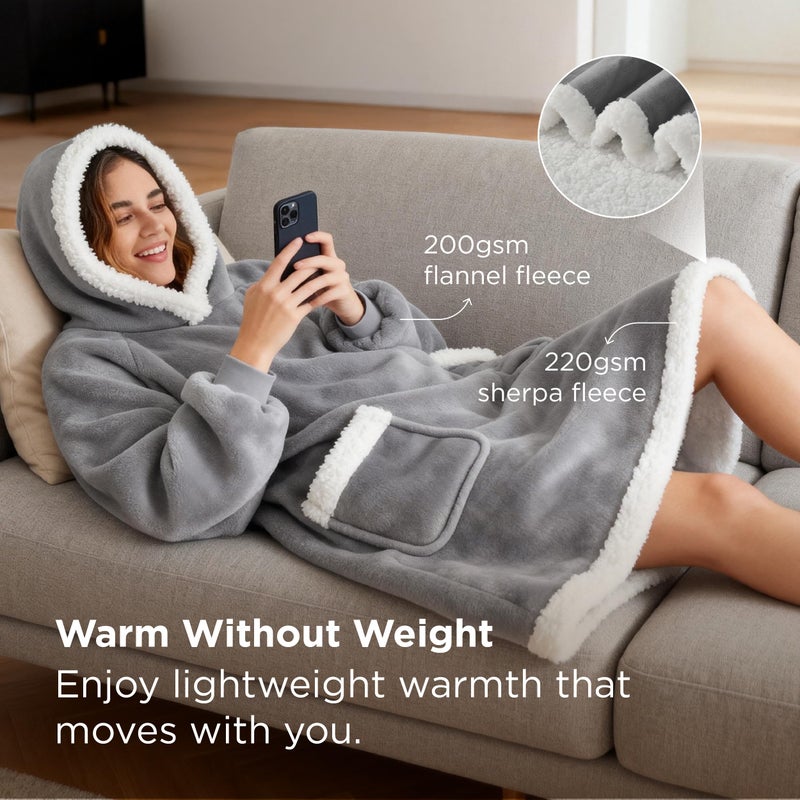 Bedsure Blanket Hoodie, Wearable Blanket Hoodie as Gifts for Mom, Birthday Gifts for Women Kids Teens Mother's Day Sherpa Sweatshirt, Grey, Standard - Image 2
