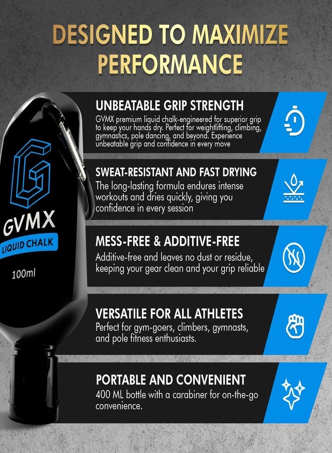GVMX 100ML Large Capacity Superior Grip Premium Liquid Chalk. Long Lasting Mess-Free Gym Chalk for Weightlifting, Gymnastics, Climbing. Fast Drying Refillable Gym Accessories. (100ML - 1 Pack) - Image 4
