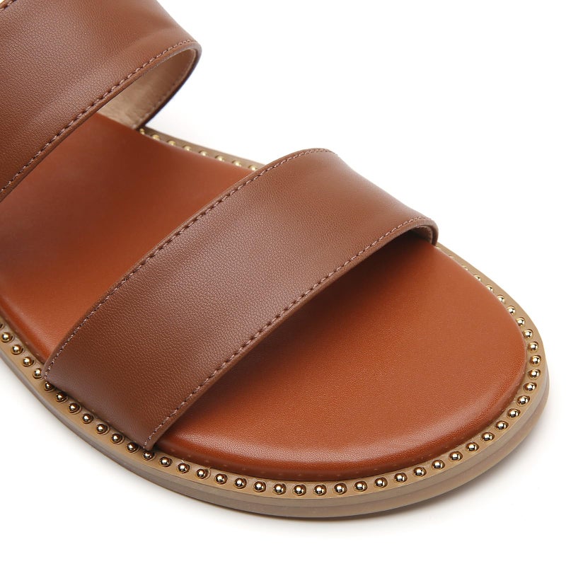 Tilocow Women's Flat Sandals with Rivets Inlaid Slip on Sandals Two Strap Casual Summer Slide Shoes - Image 5