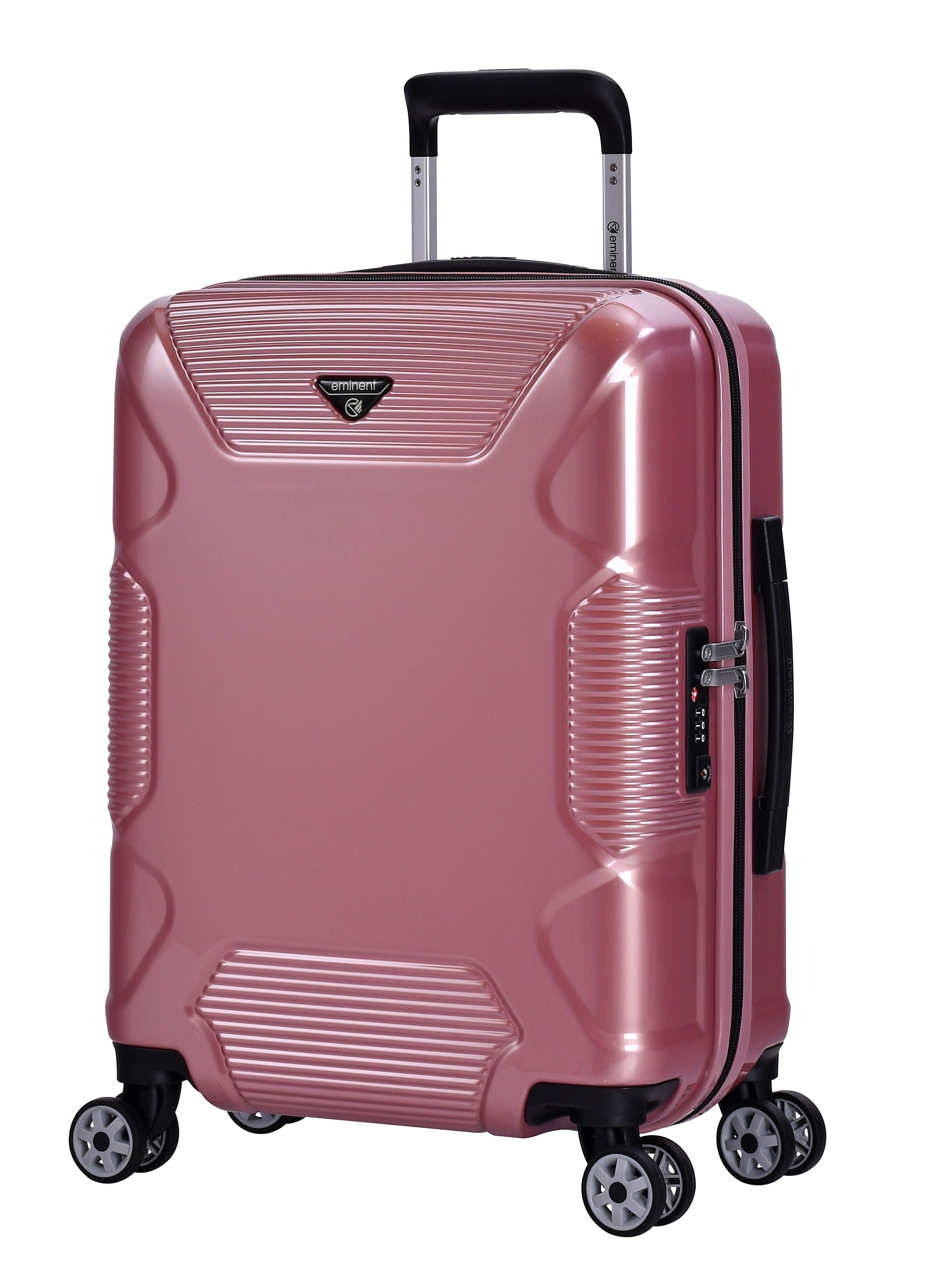 Hard Case Travel Bag Cabin Luggage Trolley Polycarbonate Lightweight Suitcase 4 Quiet Double Spinner Wheels With Tsa Lock KJ84 Shing Pink 