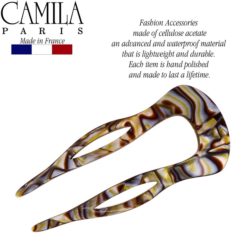 Camila Paris CP2484 French Twist Stick Clip Pins, Handmade, Onyx, Girls Hair Pin U-Shaped Hair Fork for Girls Spiral Updo Chignon Bun Holder, Fashion Styling Hair Accessories for Women, Made in France - Image 2