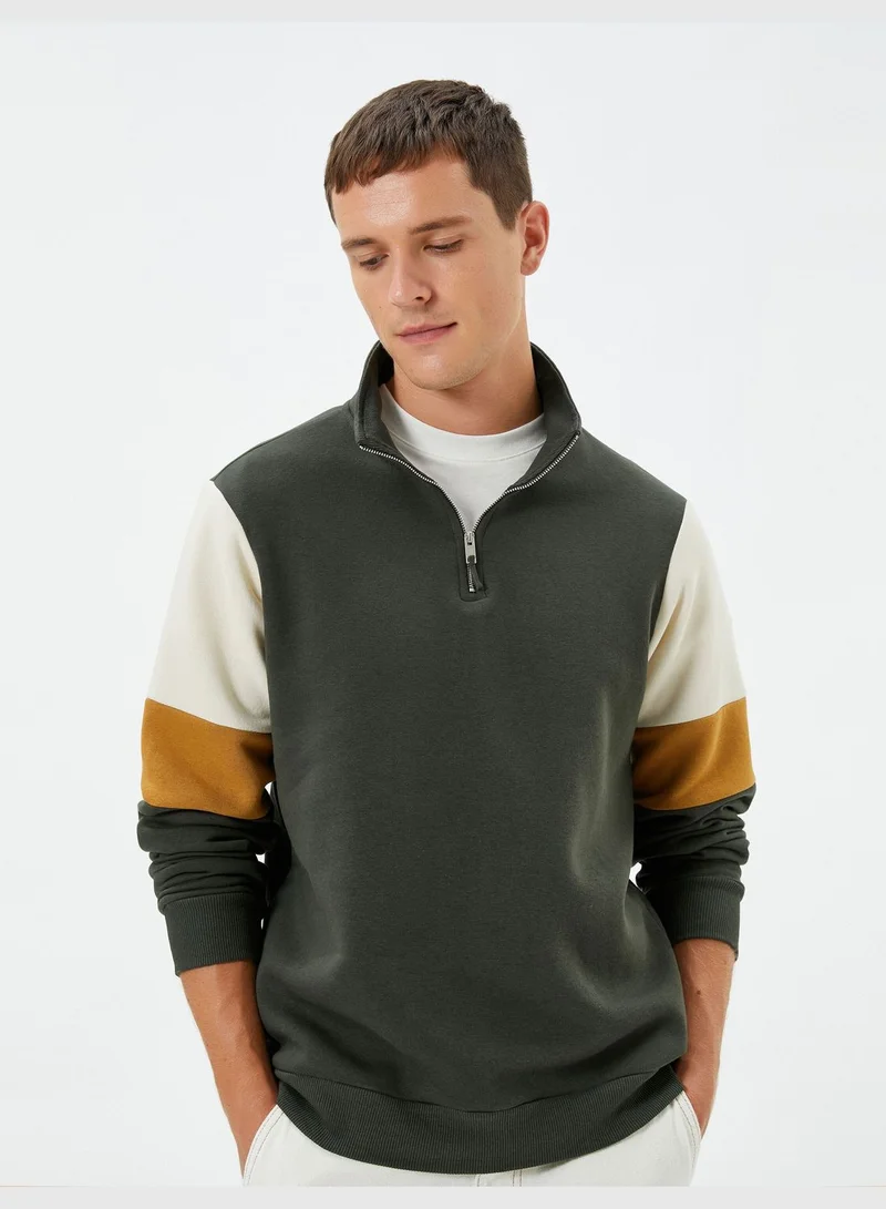 KOTON Multicolor Half Zipper High Neck Ribbed Sweat