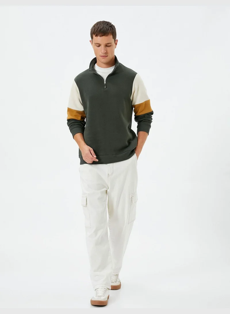 KOTON Multicolor Half Zipper High Neck Ribbed Sweat