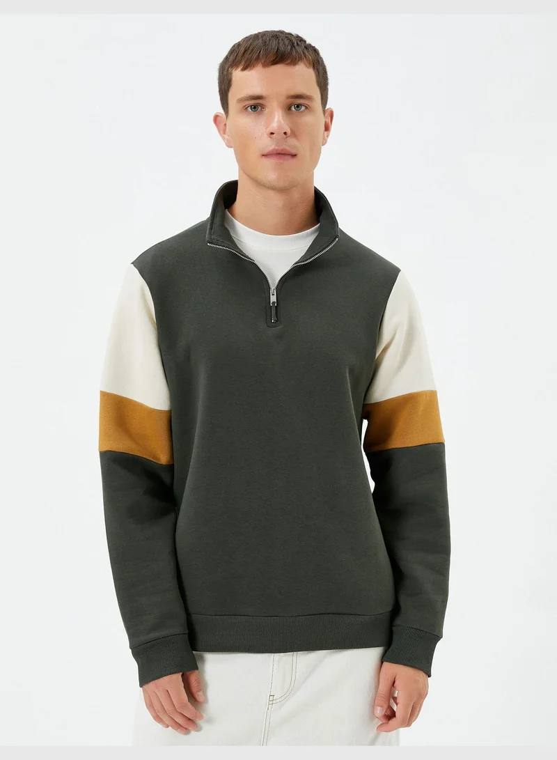 KOTON Multicolor Half Zipper High Neck Ribbed Sweat