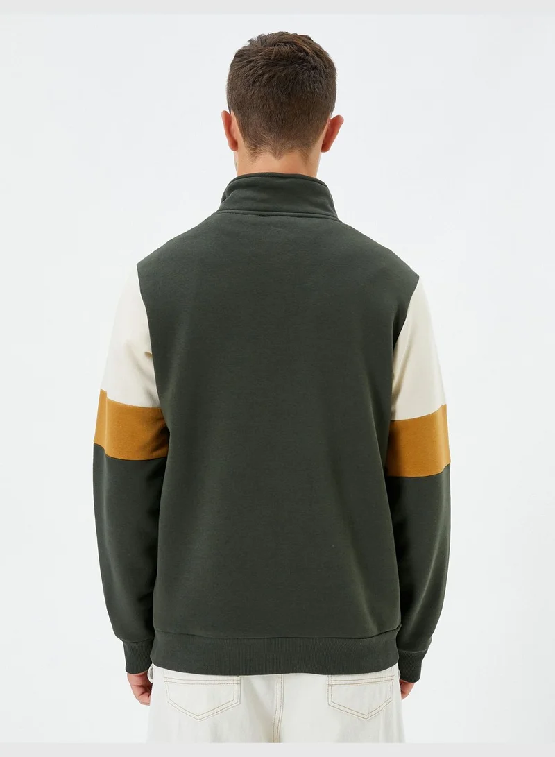 KOTON Multicolor Half Zipper High Neck Ribbed Sweat