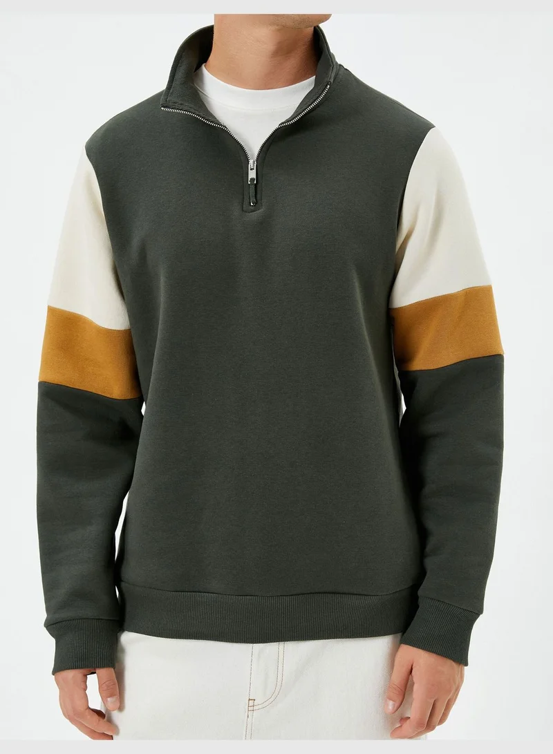 KOTON Multicolor Half Zipper High Neck Ribbed Sweat