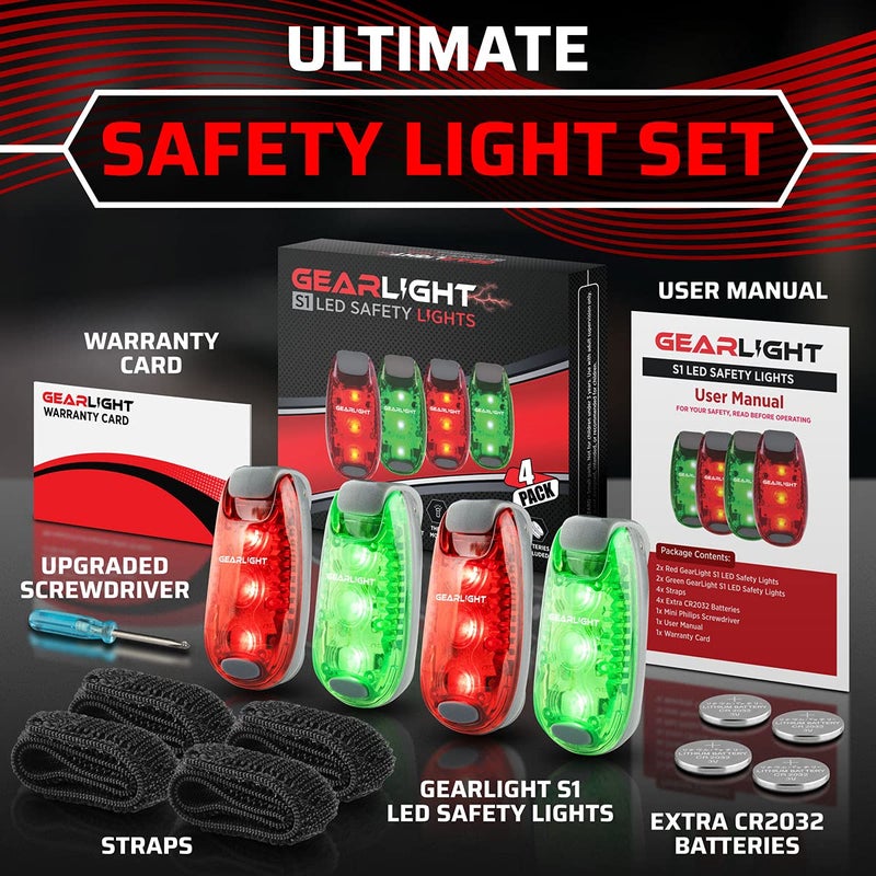 GearLight S1 LED Safety Lights Bike Taillights - Clip-On for Boat, Bike, Dog & Runners - Red, Green - Pocket-Sized, Compact, Portable (Pack of 4) - Image 2