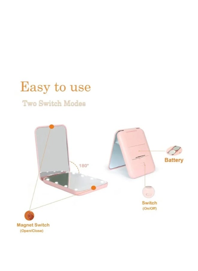 Pocket Mirror, 1X/2.5X Magnification LED Compact Travel Makeup Mirror with Light for Purse, 2-Sided, Portable, Folding, Handheld, Small Lighted Mirror for Gift, Pink - Image 4