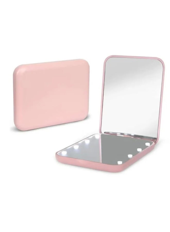 Pocket Mirror, 1X/2.5X Magnification LED Compact Travel Makeup Mirror with Light for Purse, 2-Sided, Portable, Folding, Handheld, Small Lighted Mirror for Gift, Pink - Image 1