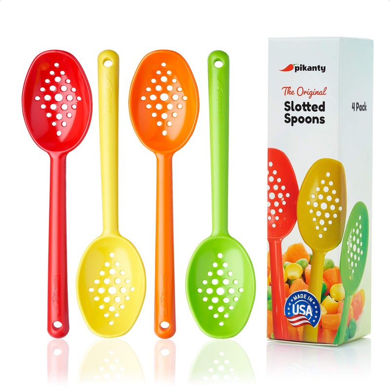Pikanty  Small 7Inch Slotted Serving Spoons Pack of 4  Perfect for Olives Pickles  Condiments  Sturdy  Versatile  Made in USA