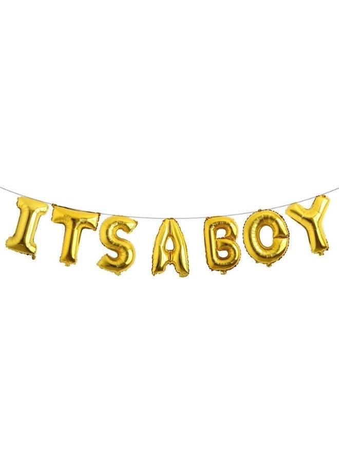 INSX ITS A BOY Foil Letter Balloons in Gold - 16 Inch Size - Elegant and Classy Baby Shower Decorations (Gold Color)