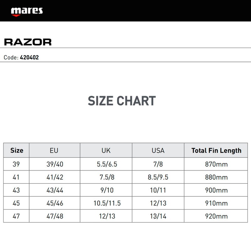 Mares Unisex Adult Razor Full Foot Swim Fins - Long Blade Flippers for Freediving & Spearfishing, 45 - Image 3