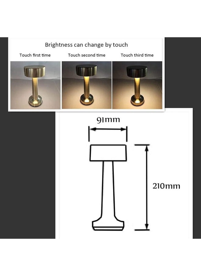 Touch Sensor Table Lamp Portable Cordless LED Desk Light with Rechargeable Battery Soft Night Light for Bedroom Bedside Reading Dining or Restaurant Use, Gold Color Metal Body