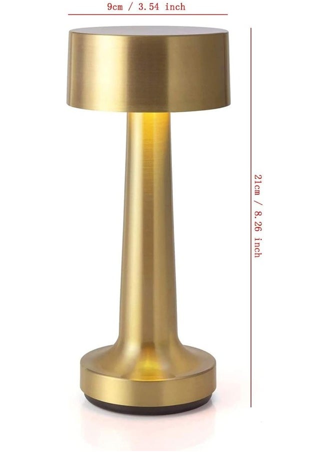 Touch Sensor Table Lamp Portable Cordless LED Desk Light with Rechargeable Battery Soft Night Light for Bedroom Bedside Reading Dining or Restaurant Use, Gold Color Metal Body