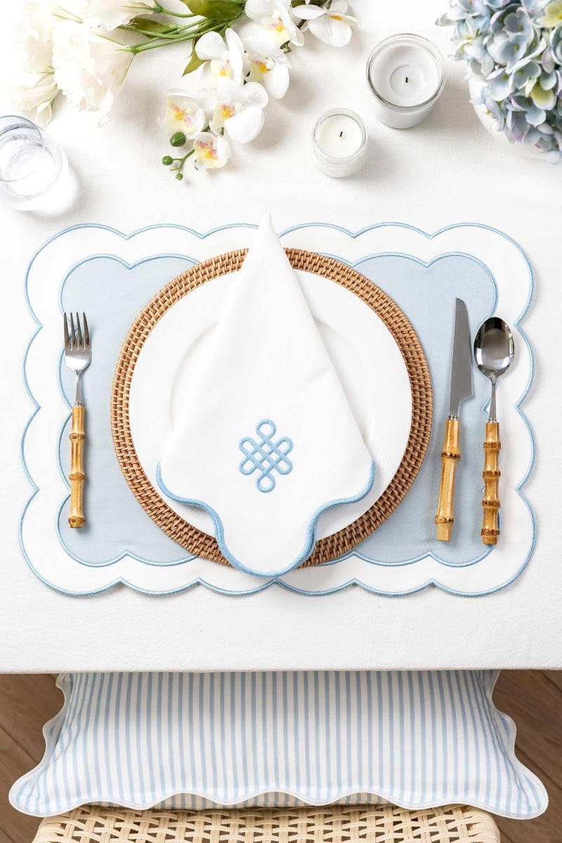 Hofdeco Premium Hofdeco Premium Coastal Patio Indoor Outdoor Placemat Set of 4 14x19 DoubleLayered Waterproof Cloth Placemat for Kitchen or Dining Table Baby Blue Embroidered Solid B - Image 3