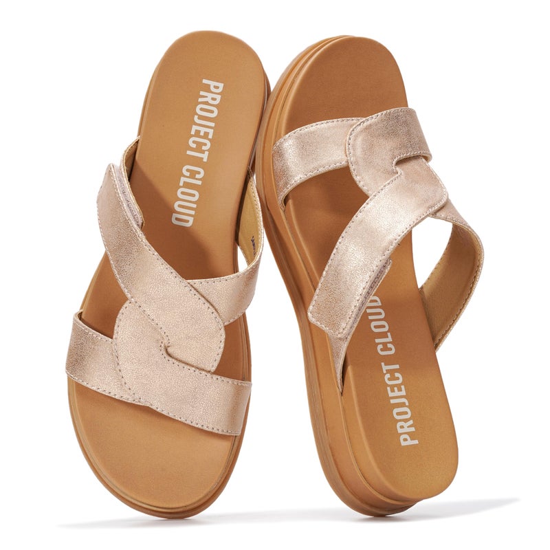 Project Cloud Low Wedge Mule Sandals for Women 2026 - Easy Slip On Sandals with Plush Cushioned Insole â€“ Lightweight & Non Slip Womens Slides for Women Footwear (Nina,RSGD,9) - Image 1