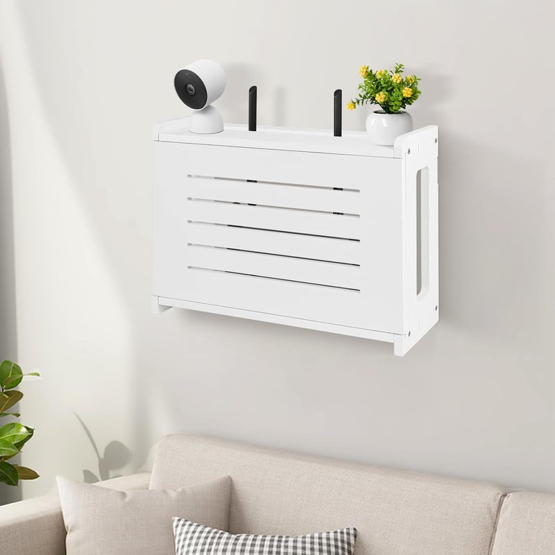 BEARUT Wooden Router Shelf Wall Mount WiFi Router Storage Box Modem Cover Organized Power Strip Cable Management Hider Rack by Solid Wood Need Assembly White - Image 5
