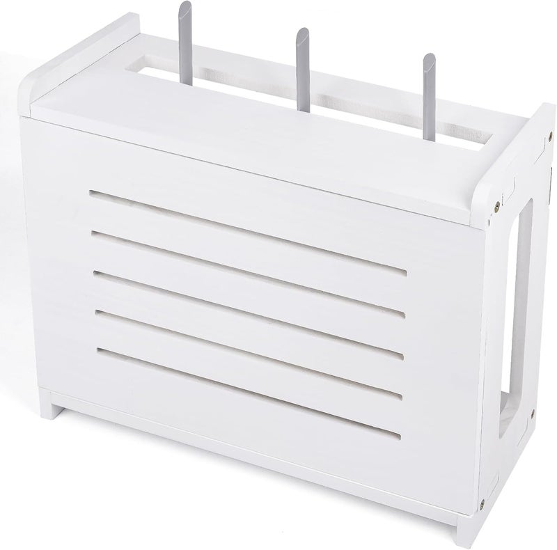 BEARUT Wooden Router Shelf Wall Mount WiFi Router Storage Box Modem Cover Organized Power Strip Cable Management Hider Rack by Solid Wood Need Assembly White - Image 1