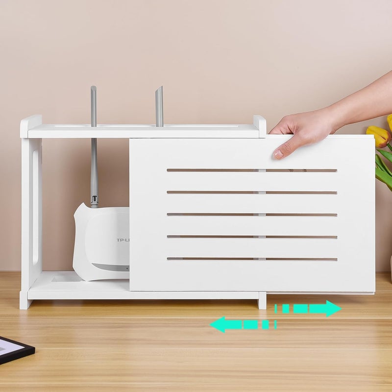 BEARUT Wooden Router Shelf Wall Mount WiFi Router Storage Box Modem Cover Organized Power Strip Cable Management Hider Rack by Solid Wood Need Assembly White - Image 4