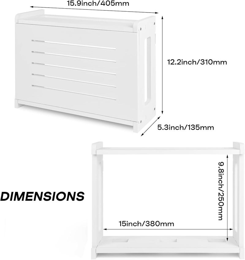 BEARUT Wooden Router Shelf Wall Mount WiFi Router Storage Box Modem Cover Organized Power Strip Cable Management Hider Rack by Solid Wood Need Assembly White - Image 2