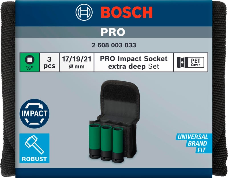 BOSCH Impact Socket Set 7-Piece | High-Torque CRMO Steel for Extreme Durability | Black Phosphate Coating for Corrosion Resistance | Secure Pin & Ring Design | Laser-Etched Sizes - Image 2