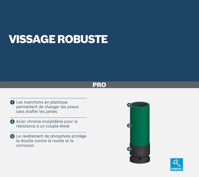 BOSCH Impact Socket Set 7-Piece | High-Torque CRMO Steel for Extreme Durability | Black Phosphate Coating for Corrosion Resistance | Secure Pin & Ring Design | Laser-Etched Sizes - Image 5