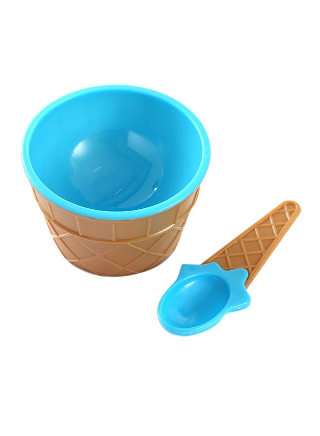 NIBEMINENT Plastic Ice Cream Bowl Cup With Spoon Blue/Brown