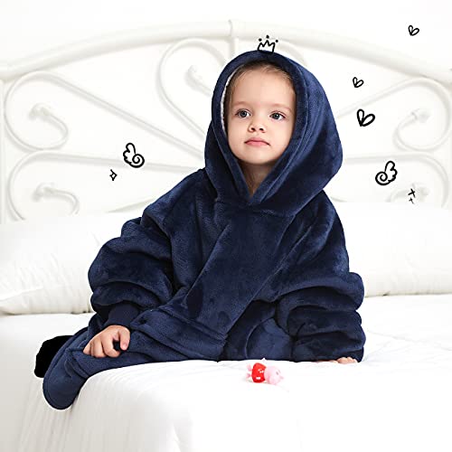 KFUBUO Wearable Blanket Hoodie for Kids Toddlers Sherpa Blanket Sweatshirt With Pocket Cute Hoodies 2-6 Year Old Girl Boy Birthday Gifts Navy - Image 2