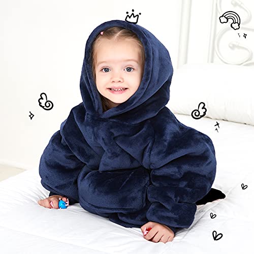 KFUBUO Wearable Blanket Hoodie for Kids Toddlers Sherpa Blanket Sweatshirt With Pocket Cute Hoodies 2-6 Year Old Girl Boy Birthday Gifts Navy - Image 4