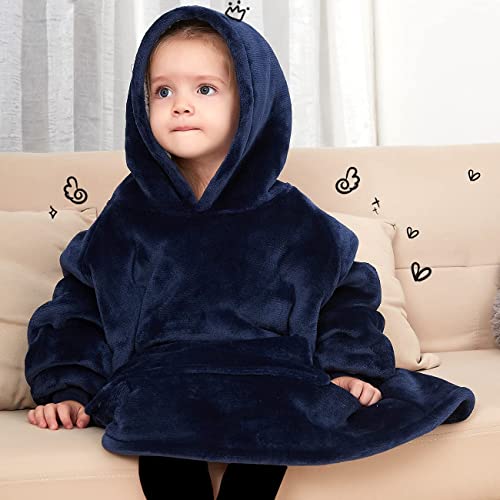 KFUBUO Wearable Blanket Hoodie for Kids Toddlers Sherpa Blanket Sweatshirt With Pocket Cute Hoodies 2-6 Year Old Girl Boy Birthday Gifts Navy - Image 5